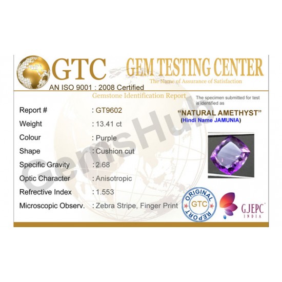 13.41 ct Natural Certified Amethyst (Jamunia) -Premium Quality