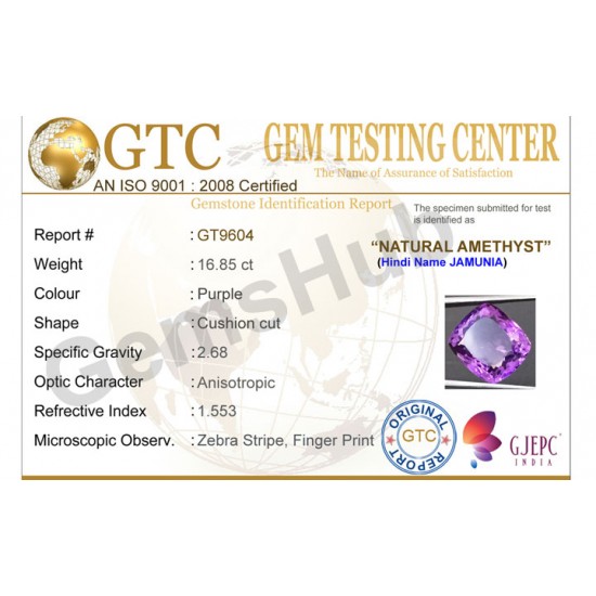 16.85 ct Natural Certified Amethyst (Jamunia) -Premium Quality