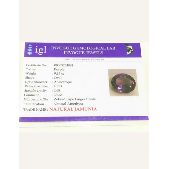 9.13 ct Natural Certified Amethyst (Jamunia)