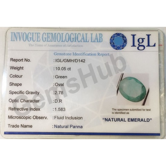 10.05 ct/11.25 rattii Natural Certified  Panna (Emerald)