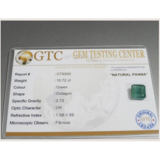 10.72 ct/12.00 ratti Natural Certified Zambian Panna (Emerald)
