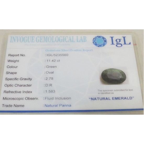 11.42 ct/12.50 ratti Natural Certified Zambian Panna (Emerald)