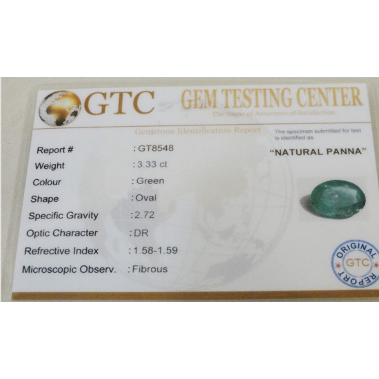 3.33 ct/3.65 ratti Natural Certified Zambian Panna (Emerald)