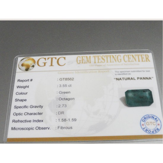 3.55 ct/3.95 ratti Natural Certified Zambian Panna (Emerald)