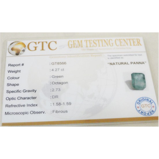 4.27 ct/4.65 ratti Natural Certified Zambian Panna (Emerald)