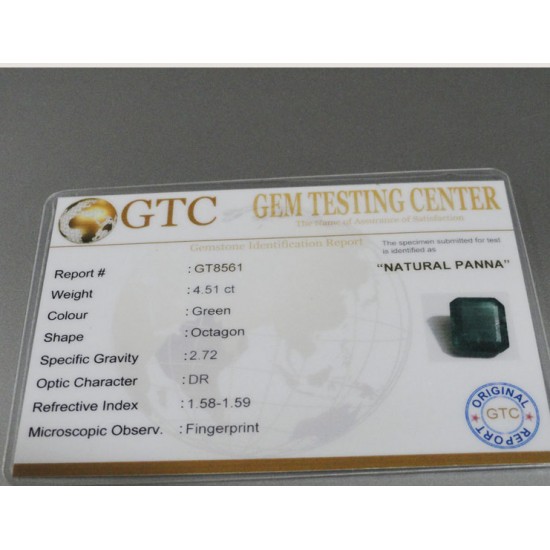 4.51 ct/5.02 ratti Natural Certified Zambian Panna (Emerald)