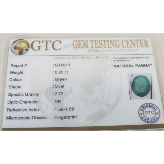 6.20 ct/6.90 ratti Natural Certified Panna (Emerald)