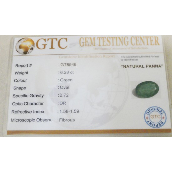 6.28 ct/7.00 ratti Natural Certified  Zambian Panna (Emerald)