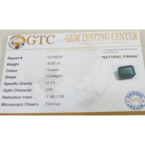 6.62 ct/7.35 ratti Natural Certified Zambian Panna (Emerald)