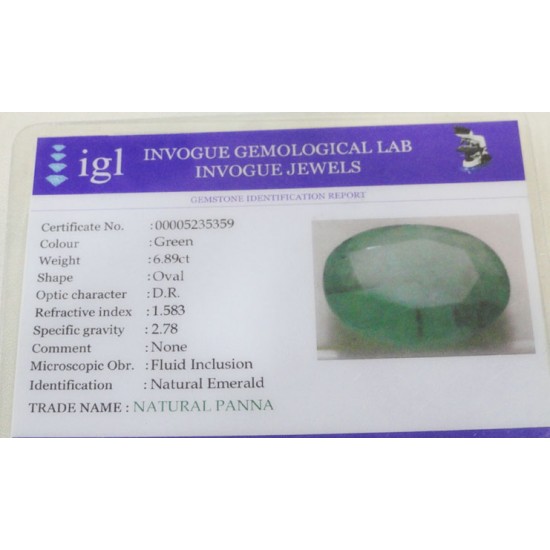 6.89 ct/7.60 ratti Natural Certified Panna (Emerald)