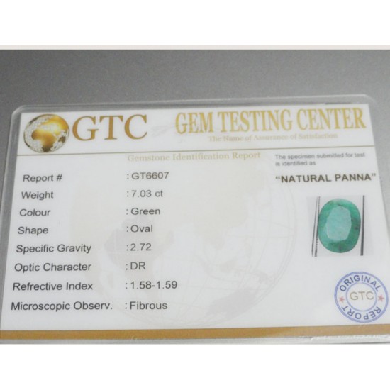 7.03 ct/7.88 ratti Natural Certified Zambian Panna (Emerald)