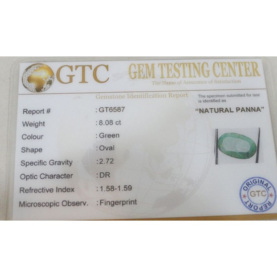 8.08 ct/9.00 ratti Natural Certified Panna (Emerald)