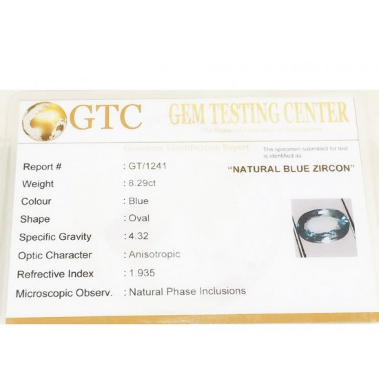 9.25 ratti (8.29 ct) Natural Blue Zircon 