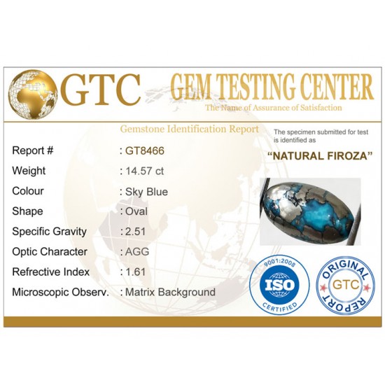 16.25 ratti (14.57 ct) Natural Certified Irani Feroza/Turquoise 16.25 ratti (14.57 ct) Natural Certified Irani Feroza/Turquoise
