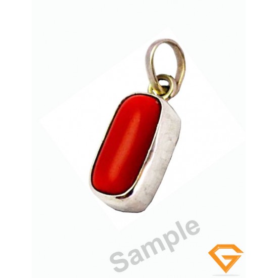 5.25 ratti  Natural Certified Moonga/Coral Silver Pendant