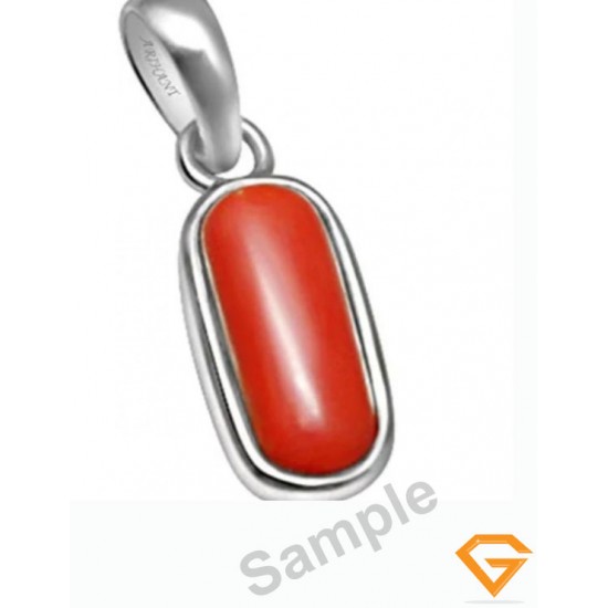 6.25 ratti  Natural Certified Moonga/Coral Silver Pendant