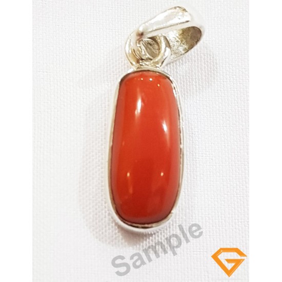 7.25 ratti  Natural Certified Moonga/Coral Silver Pendant