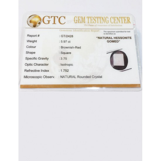 6.50 ratti (5.97 ct) Natural Hessonite Gomed Certified 6.50 ratti (5.97 ct) Natural Hessonite Gomed Certified