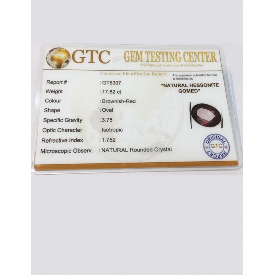19.80 ratti (17.82 ct) Natural Hessonite Gomed Certified 19.80 ratti (17.82 ct) Natural Hessonite Gomed Certified