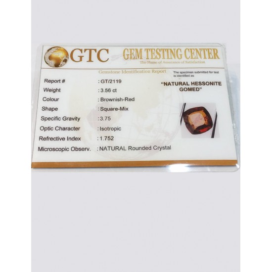 4.00 ratti (3.56 ct) Natural Hessonite Ceylon Gomed Certified
