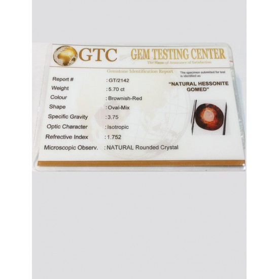 6.25 ratti (5.70 ct) Natural Hessonite Ceylon Gomed Certified