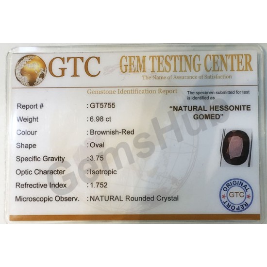 7.60 ratti (6.98 ct) Natural Hessonite Gomed Certified 7.60 ratti (6.98 ct) Natural Hessonite Gomed Certified