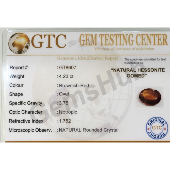 4.50 ratti (4.23 ct) Natural Hessonite Ceylon Gomed Certified