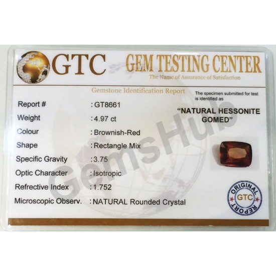 5.50 ratti (4.97 ct) Natural Hessonite Ceylon Gomed Certified 5.50 ratti (4.97 ct) Natural Hessonite Ceylon Gomed Certified