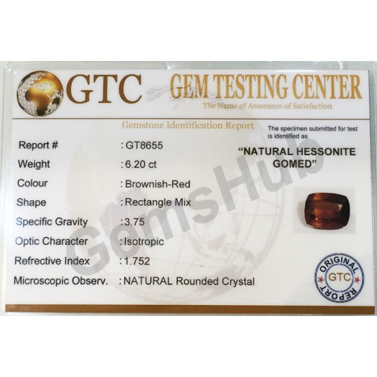 6.90 ratti (6.20 ct) Natural Hessonite Ceylon Gomed Certified