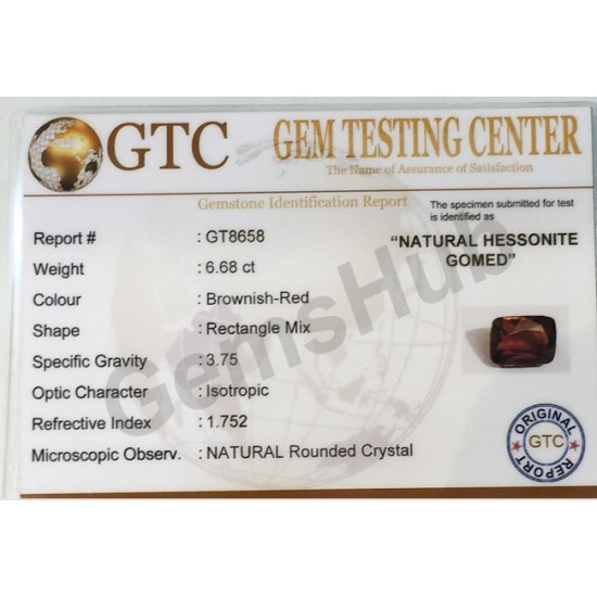 7.50 ratti (6.68 ct) Natural Hessonite Ceylon Gomed Certified 7.50 ratti (6.68 ct) Natural Hessonite Ceylon Gomed Certified