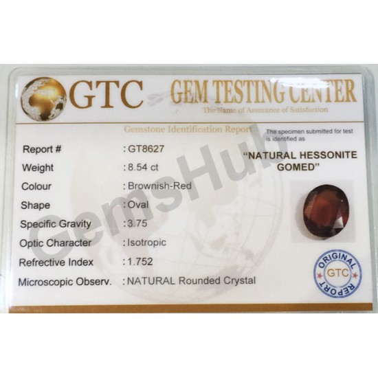 9.50 ratti (8.54 ct) Natural Hessonite Ceylon Gomed Certified 9.50 ratti (8.54 ct) Natural Hessonite Ceylon Gomed Certified