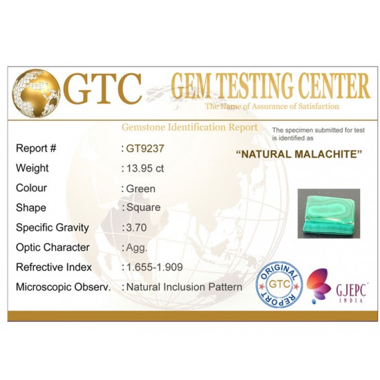 13.95 ct Natural Certified Malachite stone 