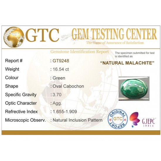 16.54 ct Natural Certified Malachite stone 