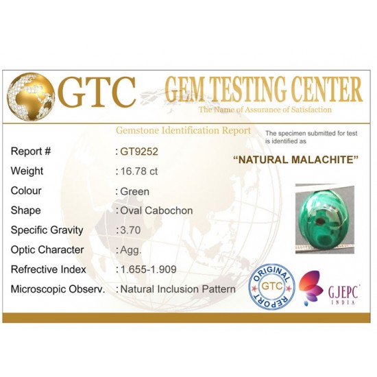 16.78 ct Natural Certified Malachite stone 
