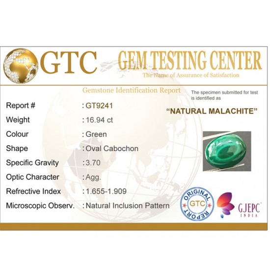 16.94 ct Natural Certified Malachite stone 