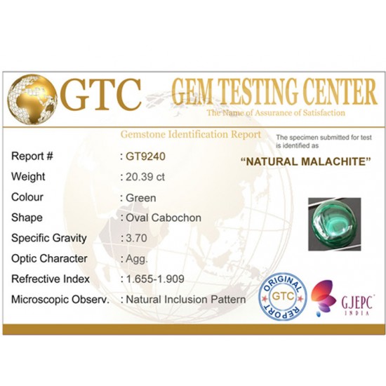 20.39 ct Natural Certified Malachite stone 