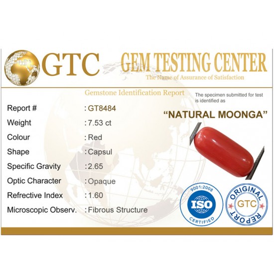 8.37 ratti (7.53 ct) Natural Certified Moonga/Coral