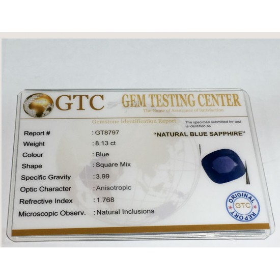 8.13 Ct/ 9.25  Ratti Natural Ceylon Blue Sapphire (Neelam) Gemstone