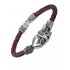 Rhodium Plated Trishul Snake Damroo Leather Bracelet For Mens 