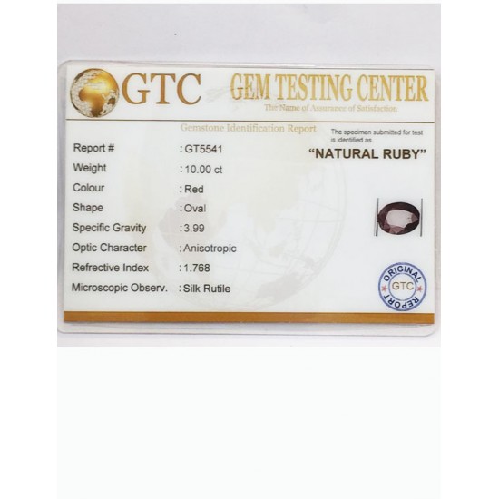 11.25 ratti/10.00ct Natural Certified Non Heat Non Treat Ruby/Manik