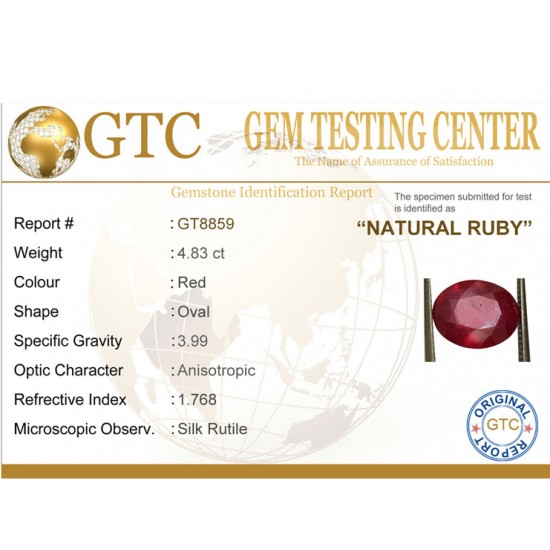 4.83 ct Natural Certified Bangkok/New Burma Ruby/Manik