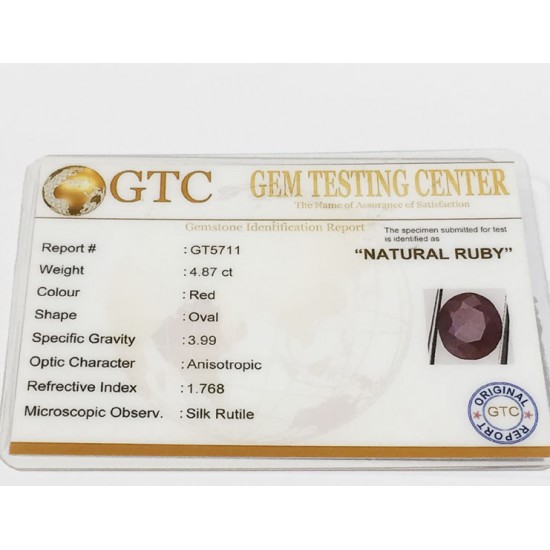 4.87 ct Natural Certified Non Heat Non Treat Ruby/Manik