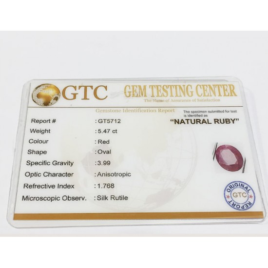 5.47 ct Natural Certified Non Heat Non Treat Ruby/Manik