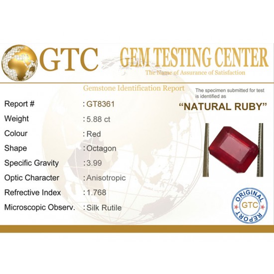 5.88 ct Natural Certified Bangkok/New Burma Ruby/Manik