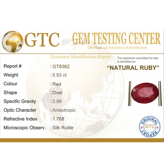 5.93 ct Natural Certified Bangkok/New Burma Ruby/Manik