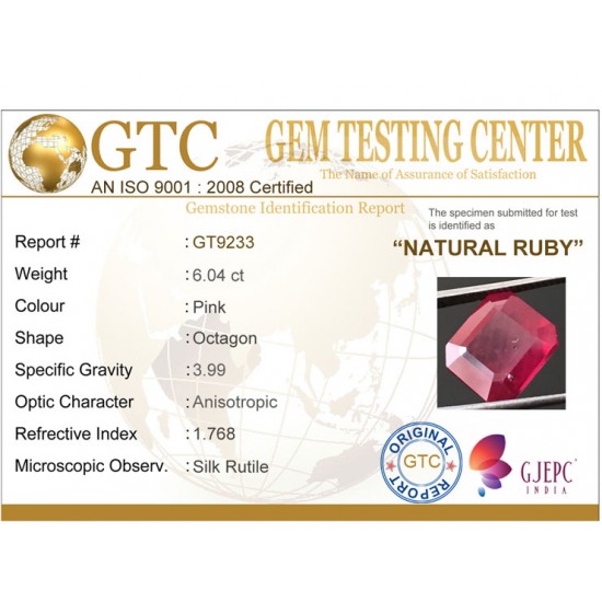 6.04 ct Certified Ruby Gemstone New Burma (Bangkok)