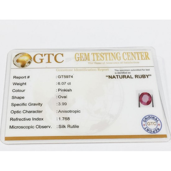 6.07 ct Natural Certified Bangkok/New Burma Ruby/Manik