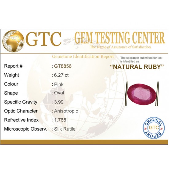 6.27 ct Natural Certified Bangkok/New Burma Ruby/Manik