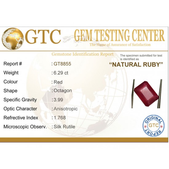 6.29 ct Natural Certified Bangkok/New Burma Ruby/Manik