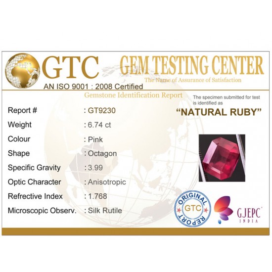 6.74 ct Natural Certified New Burma Ruby (Bangkok)